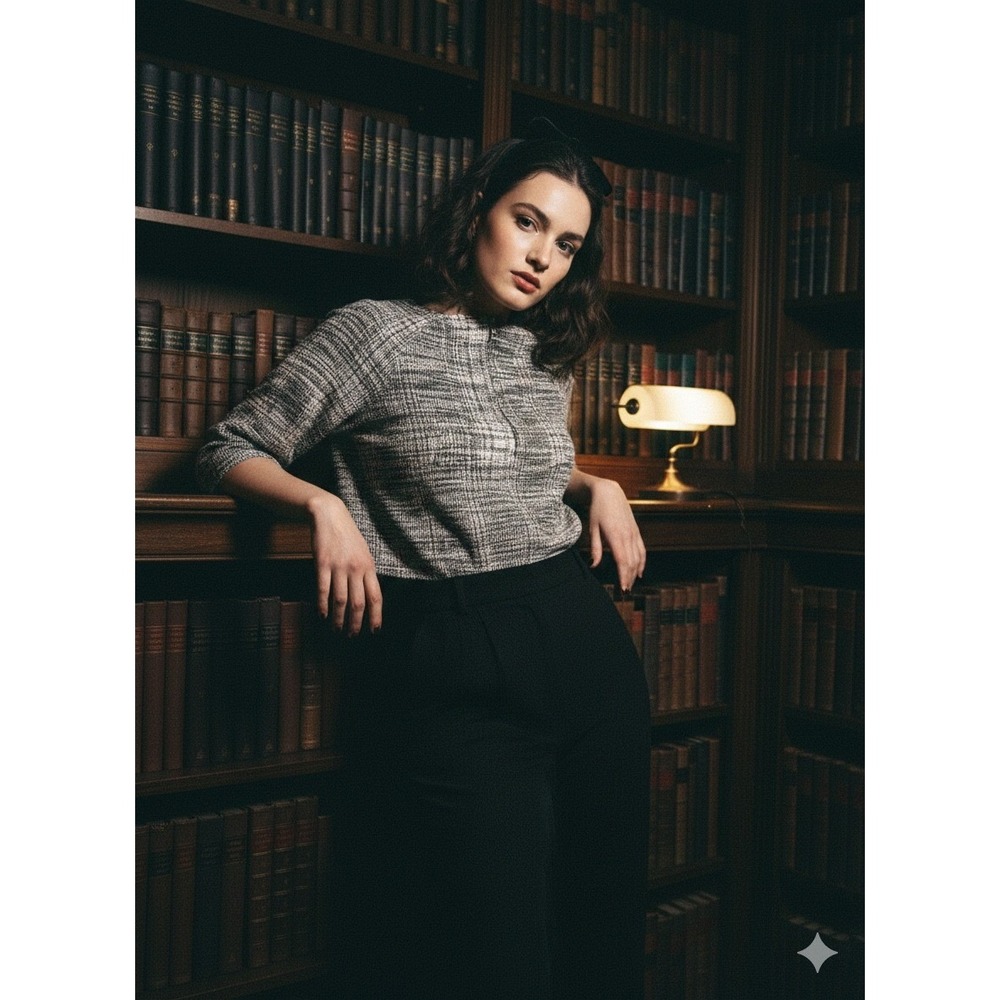 Womens Top M Black White Pink Tweed 3/4 Sleeve Zip Back Academia poetcore office